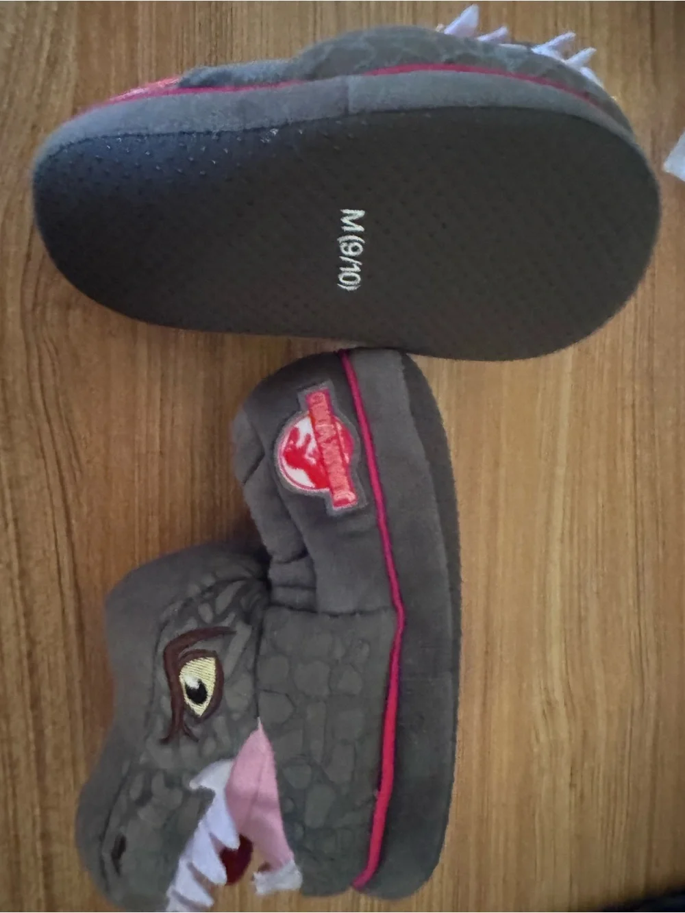 Gray Dinosaur Plush Slip-On Kids Slippers | toddler kids 9-10
